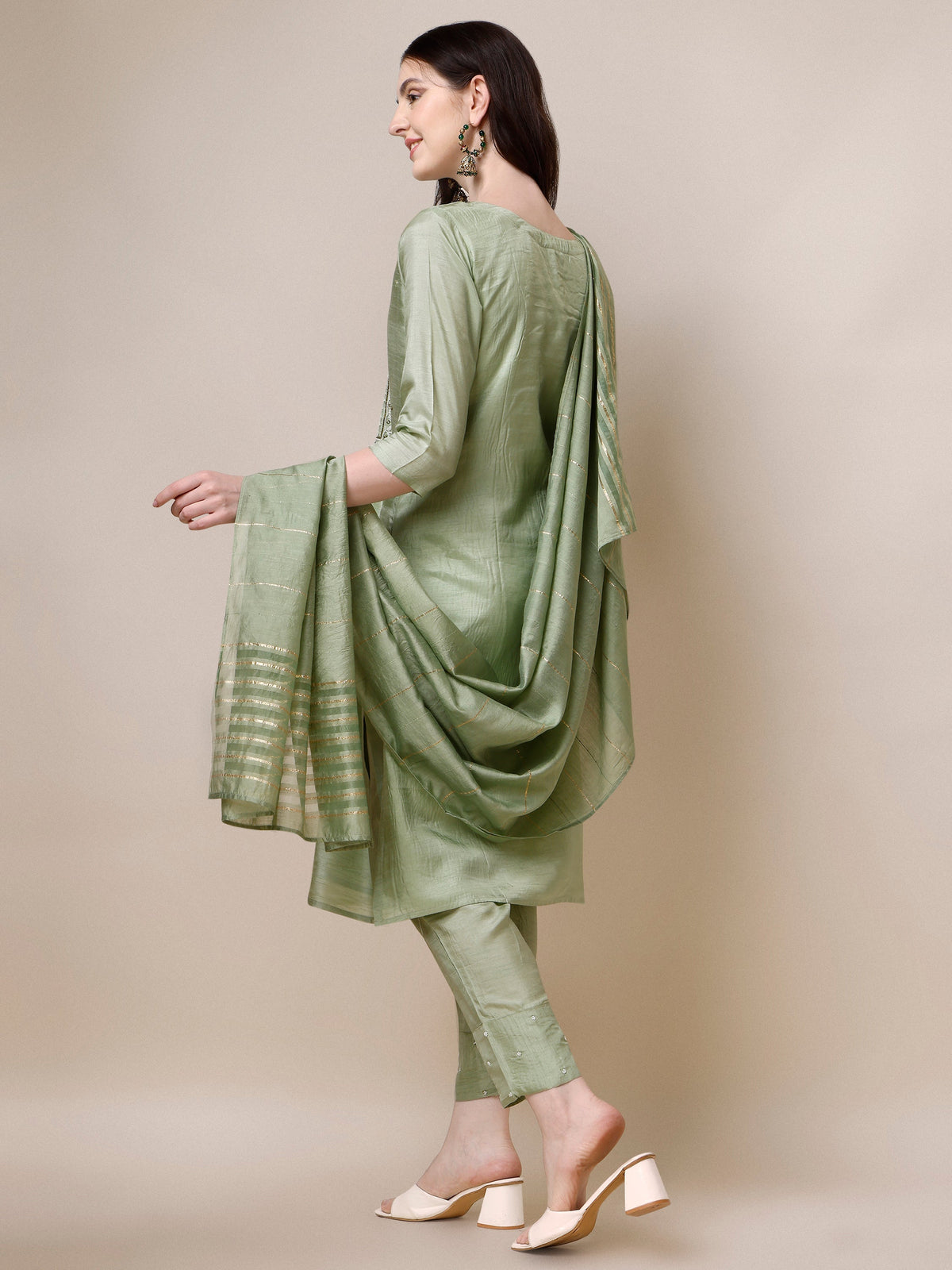 Embroidered Kurta With Pant & Dupatta Set, Multicolor - Hiral Fashion | Grocsy