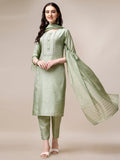 Embroidered Kurta With Pant & Dupatta Set, Multicolor - Hiral Fashion | Grocsy