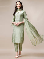 Embroidered Kurta With Pant & Dupatta Set, Multicolor - Hiral Fashion | Grocsy