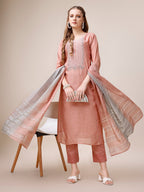 Embroidered Kurta With Pant And Dupatta Set, Multicolor - Hiral Fashion | Grocsy