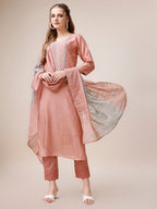 Embroidered Kurta With Pant And Dupatta Set, Multicolor - Hiral Fashion | Grocsy