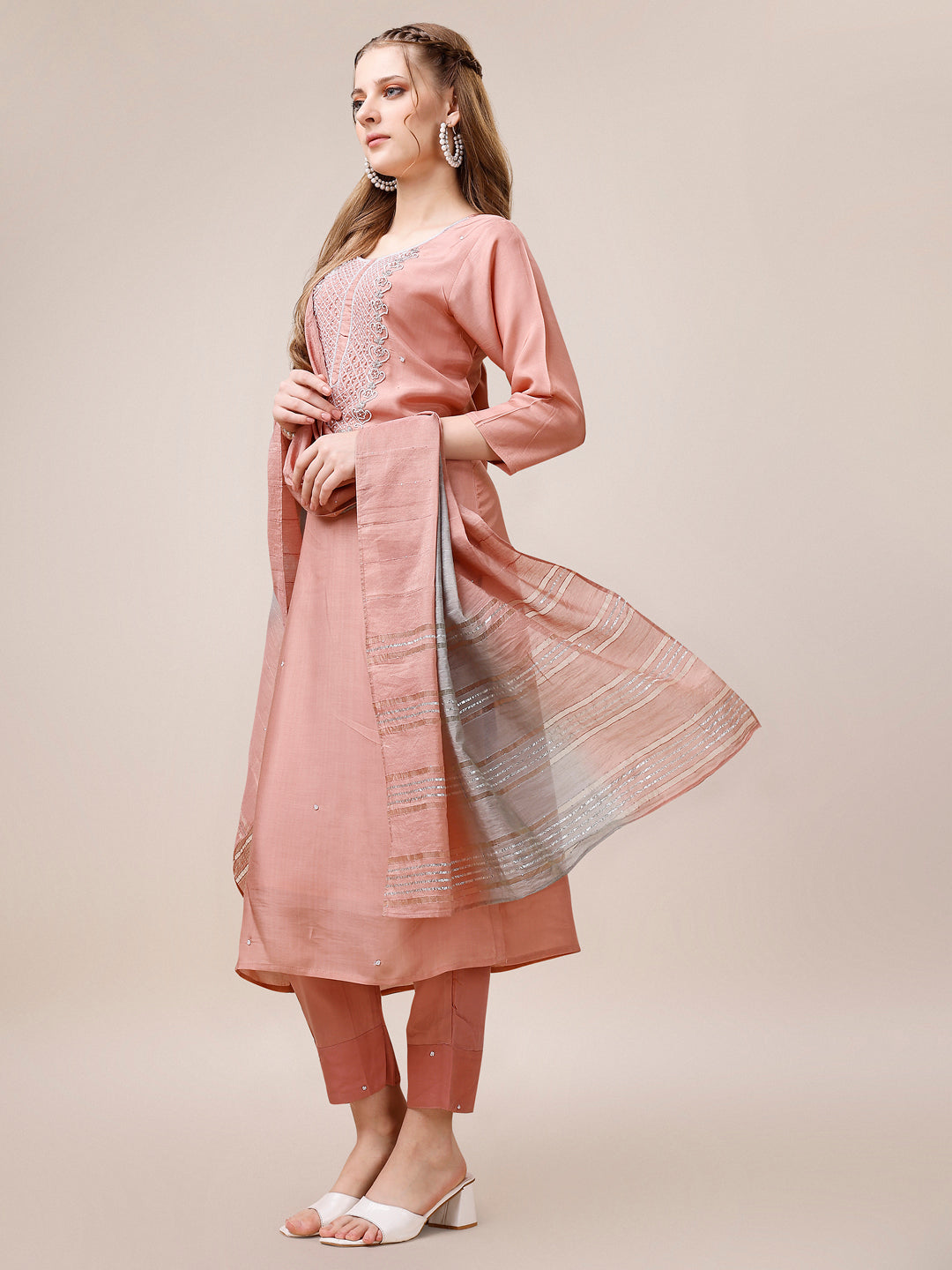 Embroidered Kurta With Pant And Dupatta Set, Multicolor - Hiral Fashion | Grocsy