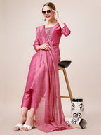 Embroidered Kurta With Pant And Dupatta Set, Multicolor - Hiral Fashion | Grocsy
