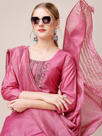 Embroidered Kurta With Pant And Dupatta Set, Multicolor - Hiral Fashion | Grocsy