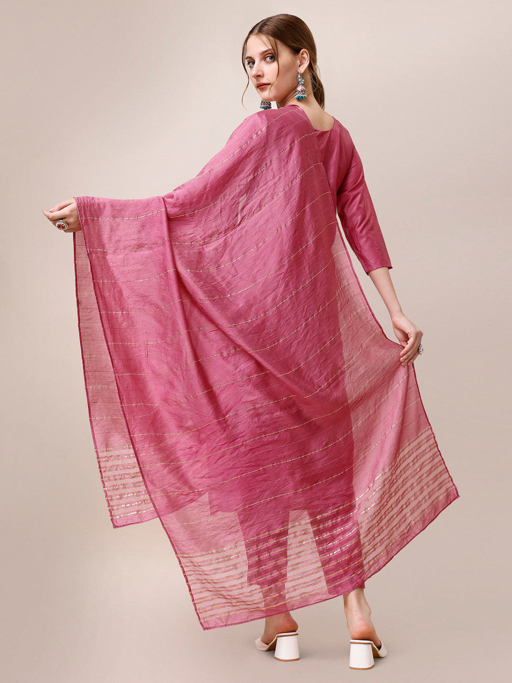 Embroidered Kurta With Pant And Dupatta Set, Multicolor - Hiral Fashion | Grocsy