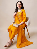 Embroidered Kurta With Pant & Dupatta Set, Multicolor - Hiral Fashion | Grocsy
