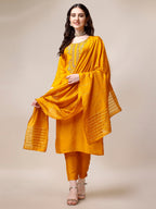 Embroidered Kurta With Pant & Dupatta Set, Multicolor - Hiral Fashion | Grocsy