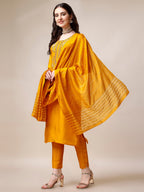 Embroidered Kurta With Pant & Dupatta Set, Multicolor - Hiral Fashion | Grocsy