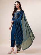 Hand Embroidered Kurta With Pant & Dupatta, Multicolor - Hiral Fashion | Grocsy