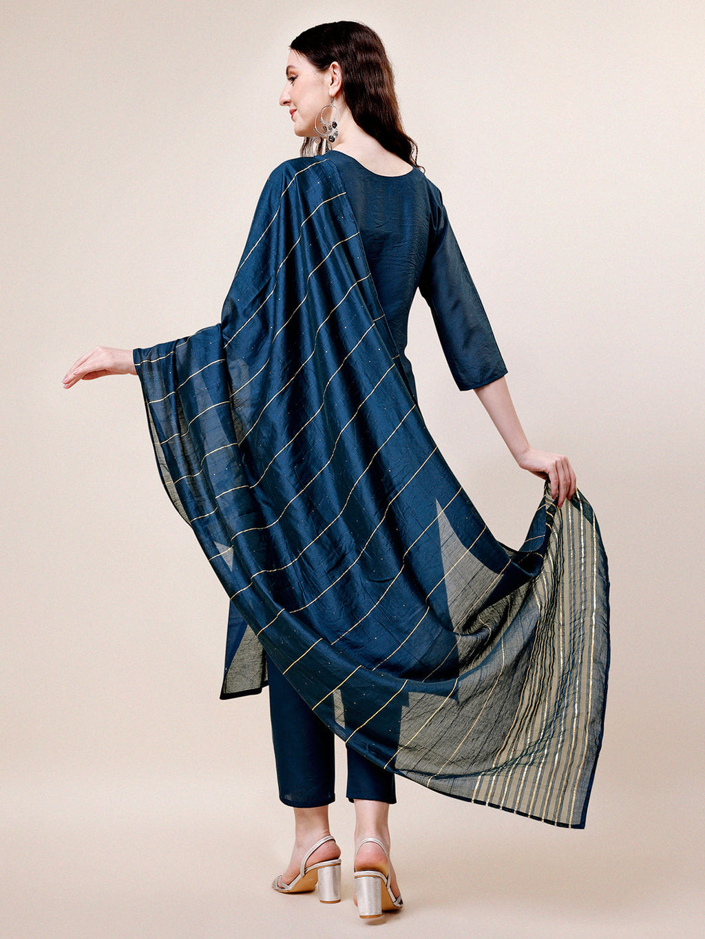 Hand Embroidered Kurta With Pant & Dupatta, Multicolor - Hiral Fashion | Grocsy