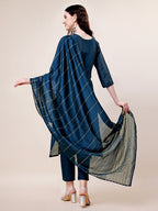 Hand Embroidered Kurta With Pant & Dupatta, Multicolor - Hiral Fashion | Grocsy