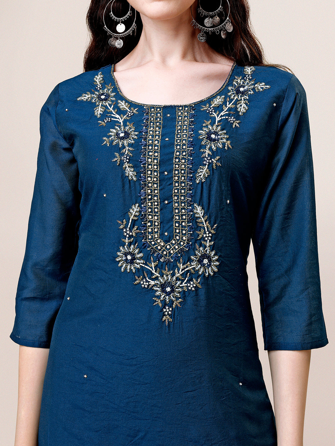 Hand Embroidered Kurta With Pant & Dupatta, Multicolor - Hiral Fashion | Grocsy