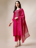 Embroidered Kurta With Pant & Dupatta Set, Multicolor - Hiral Fashion | Grocsy