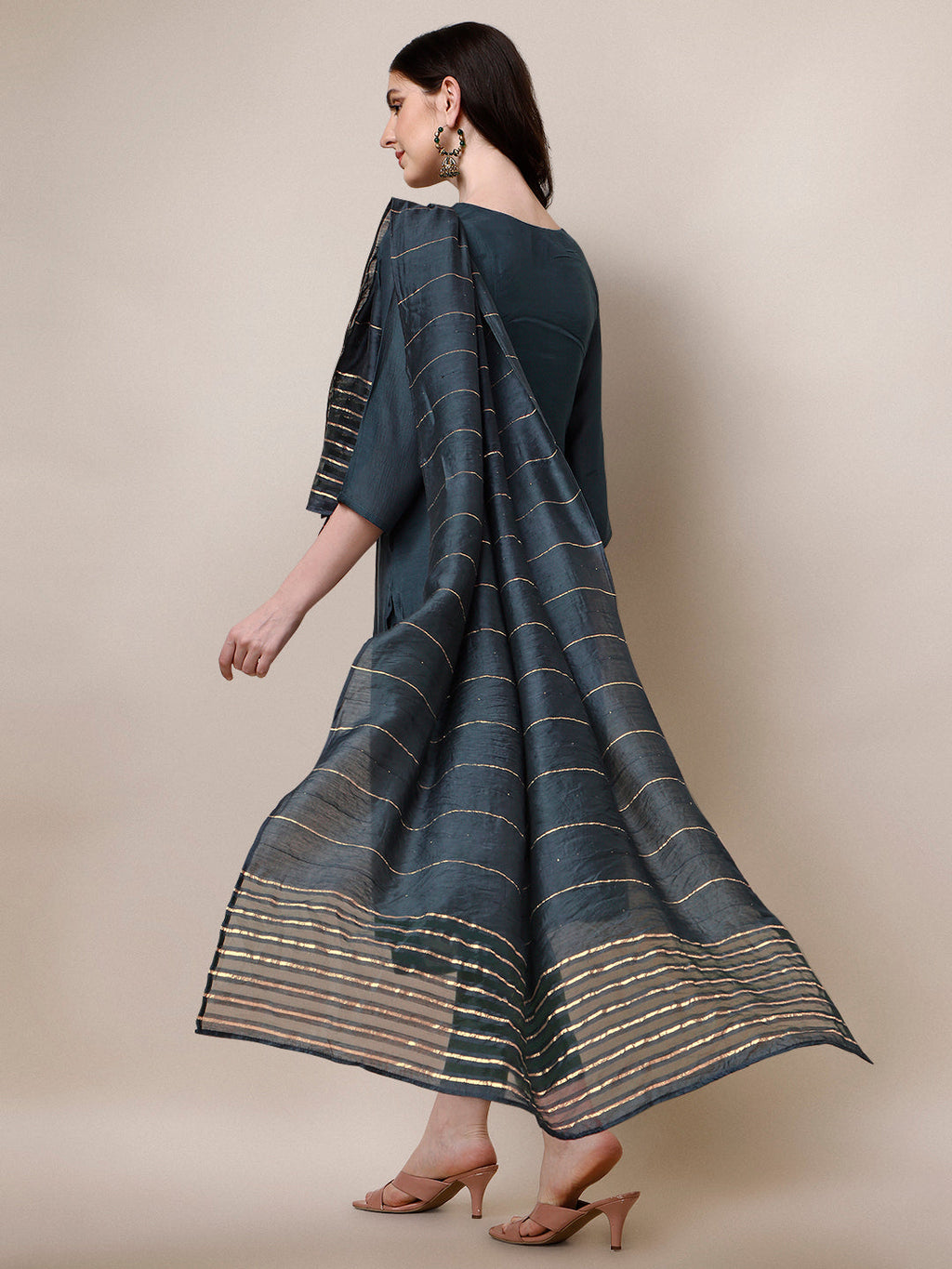 Embroidered Kurta With Pant & Dupatta Set, Multicolor - Hiral Fashion | Grocsy