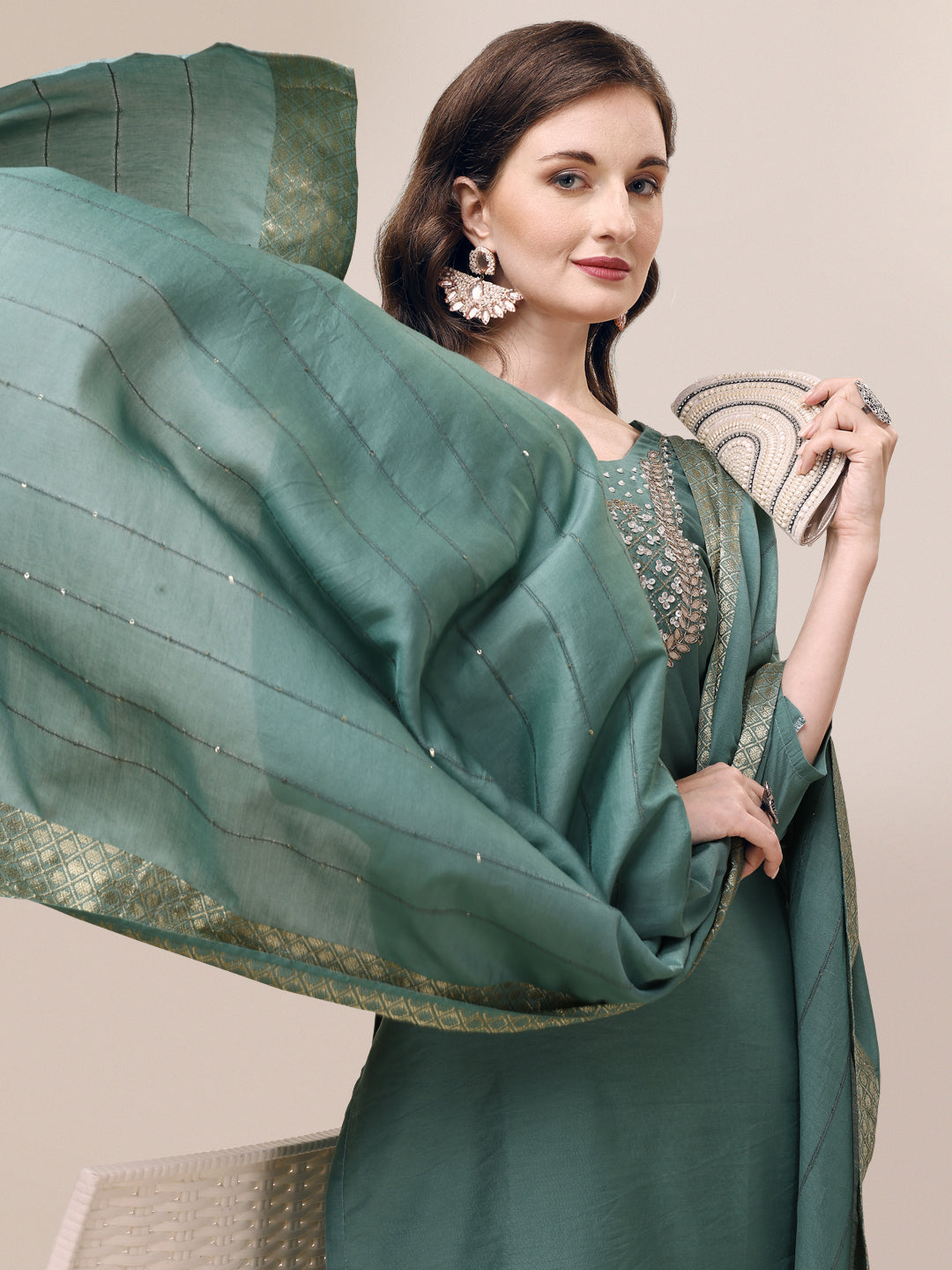 Hand Embroidered Hand Work Kurta With Pant & Dupatta Set, Multicolor - Hiral Fashion | Grocsy