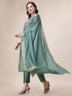 Hand Embroidered Hand Work Kurta With Pant & Dupatta Set, Multicolor - Hiral Fashion | Grocsy