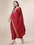 Hand Embroidered Kurta With Pant & Dupatta Set, Multicolor - Hiral Fashion | Grocsy