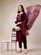 Embroidered Kurta With Pant & Dupatta Set, Multicolor - Hiral Fashion | Grocsy