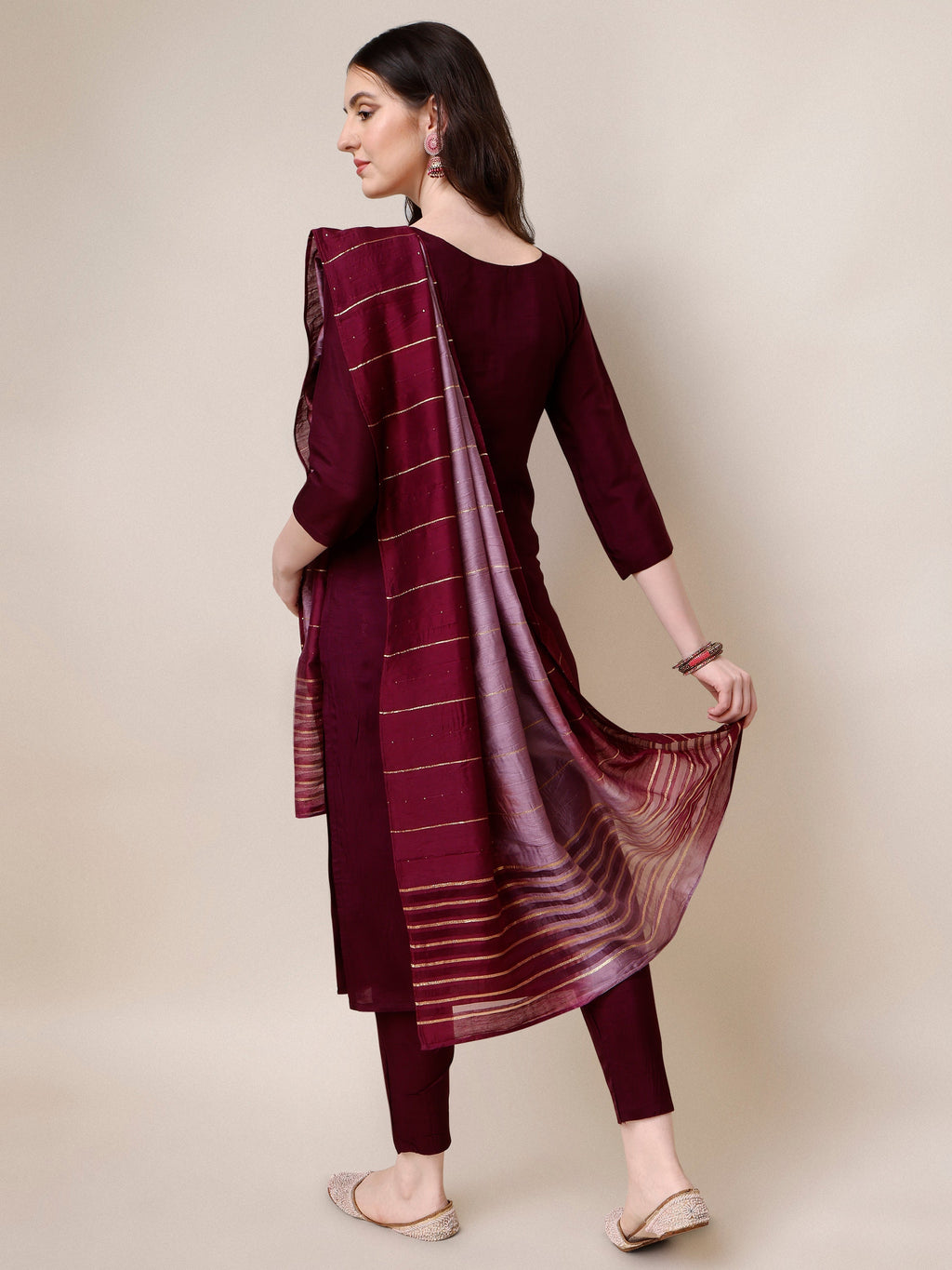 Embroidered Kurta With Pant & Dupatta Set, Multicolor - Hiral Fashion | Grocsy