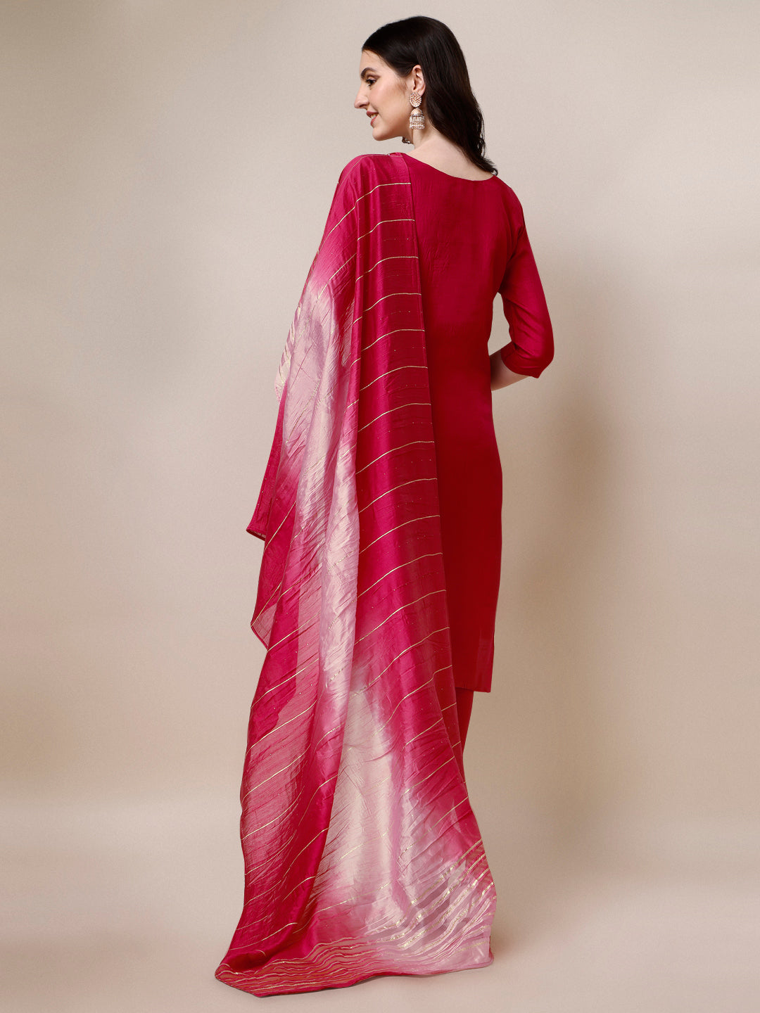 Embroidered Kurta With Pant & Dupatta Set, Multicolor - Hiral Fashion | Grocsy