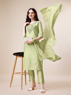 Embroidered Kurta With Pant And Dupatta Set, Multicolor - Hiral Fashion | Grocsy