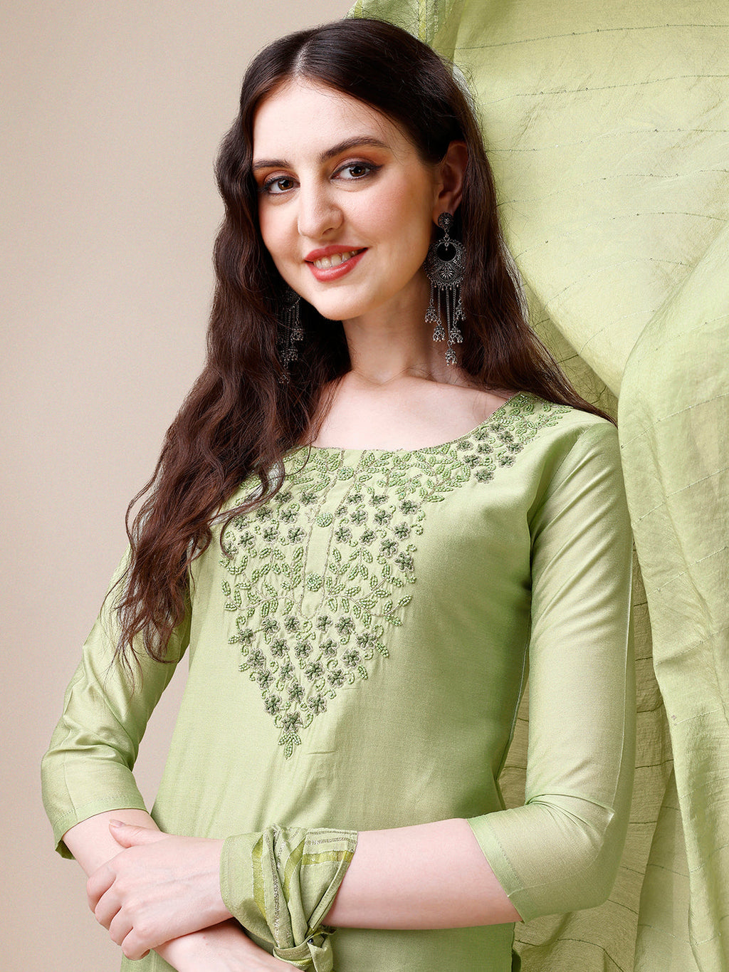 Embroidered Kurta With Pant And Dupatta Set, Multicolor - Hiral Fashion | Grocsy
