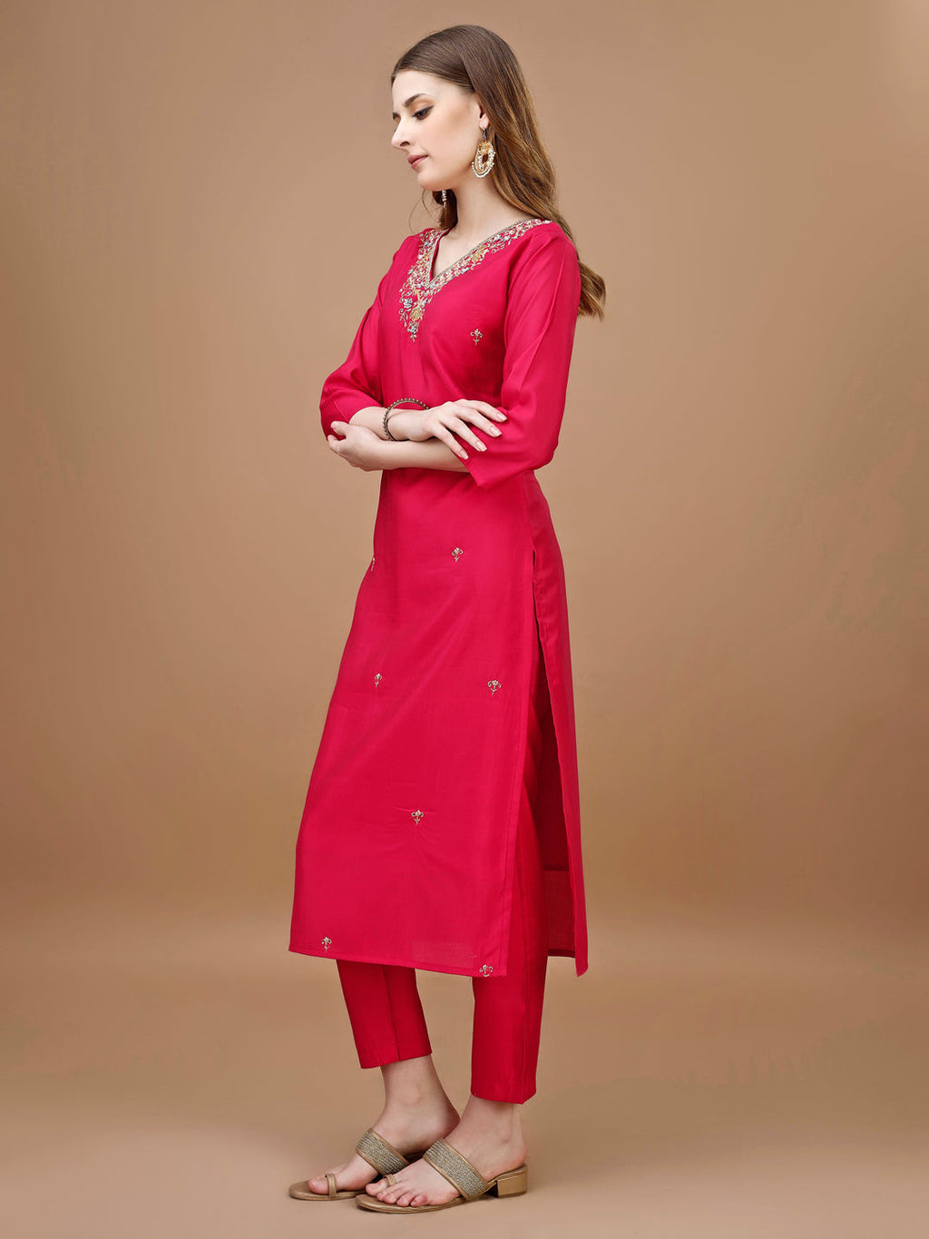 Hand Embroidered Kurta With Pant & Banarasi Dupatta Premium, Multicolor - Hiral Fashion | Grocsy