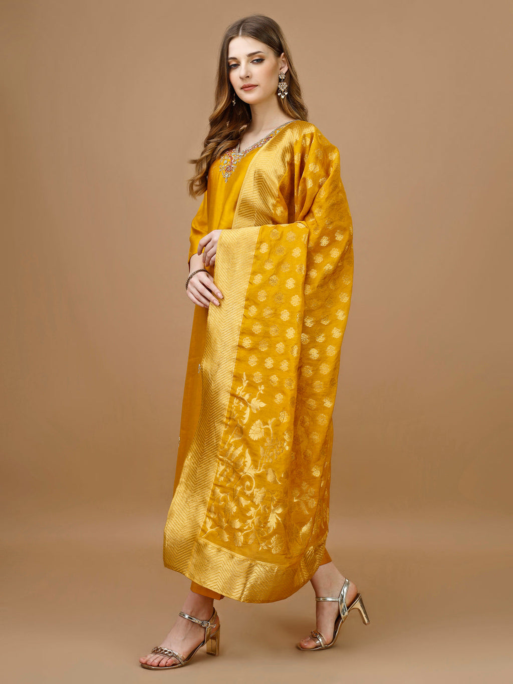 Hand Embroidered Kurta With Pant & Banarasi Dupatta Premium, Multicolor - Hiral Fashion | Grocsy