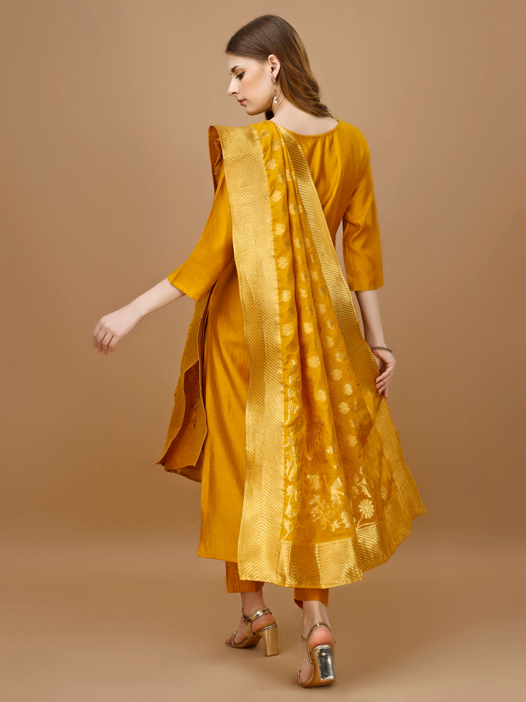 Hand Embroidered Kurta With Pant & Banarasi Dupatta Premium, Multicolor - Hiral Fashion | Grocsy