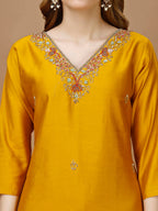 Hand Embroidered Kurta With Pant & Banarasi Dupatta Premium, Multicolor - Hiral Fashion | Grocsy