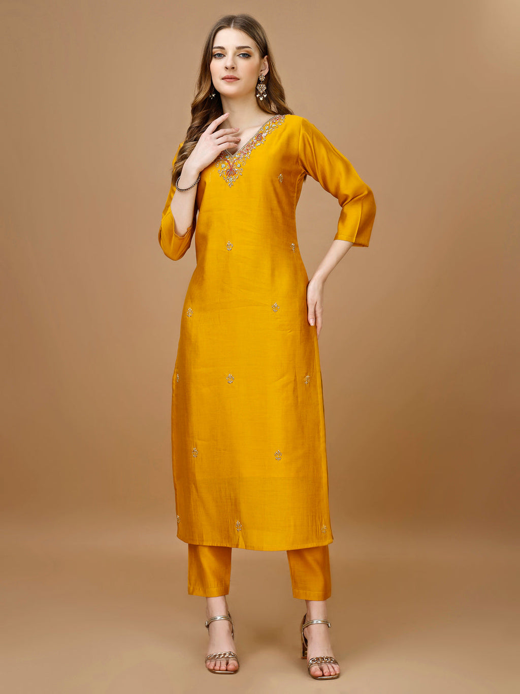 Hand Embroidered Kurta With Pant & Banarasi Dupatta Premium, Multicolor - Hiral Fashion | Grocsy
