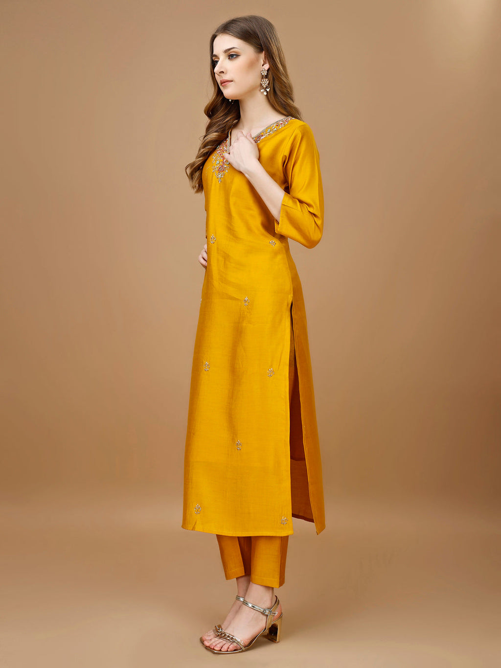 Hand Embroidered Kurta With Pant & Banarasi Dupatta Premium, Multicolor - Hiral Fashion | Grocsy