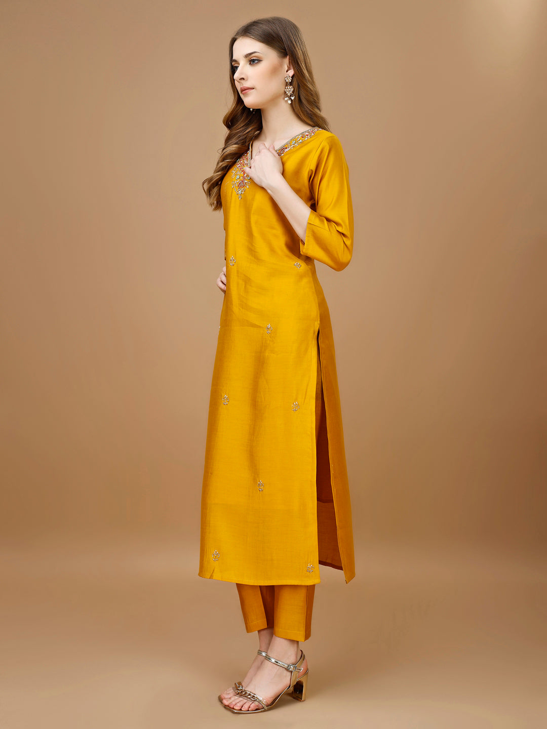 Hand Embroidered Kurta With Pant & Banarasi Dupatta Premium, Multicolor - Hiral Fashion | Grocsy