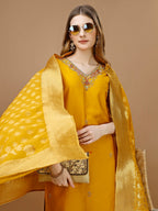 Hand Embroidered Kurta With Pant & Banarasi Dupatta Premium, Multicolor - Hiral Fashion | Grocsy