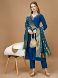 Hand Embroidered Kurta With Pant & Banarasi Dupatta Premium, Multicolor - Hiral Fashion | Grocsy