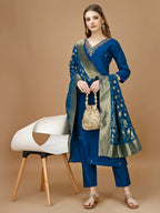 Hand Embroidered Kurta With Pant & Banarasi Dupatta Premium, Multicolor - Hiral Fashion | Grocsy