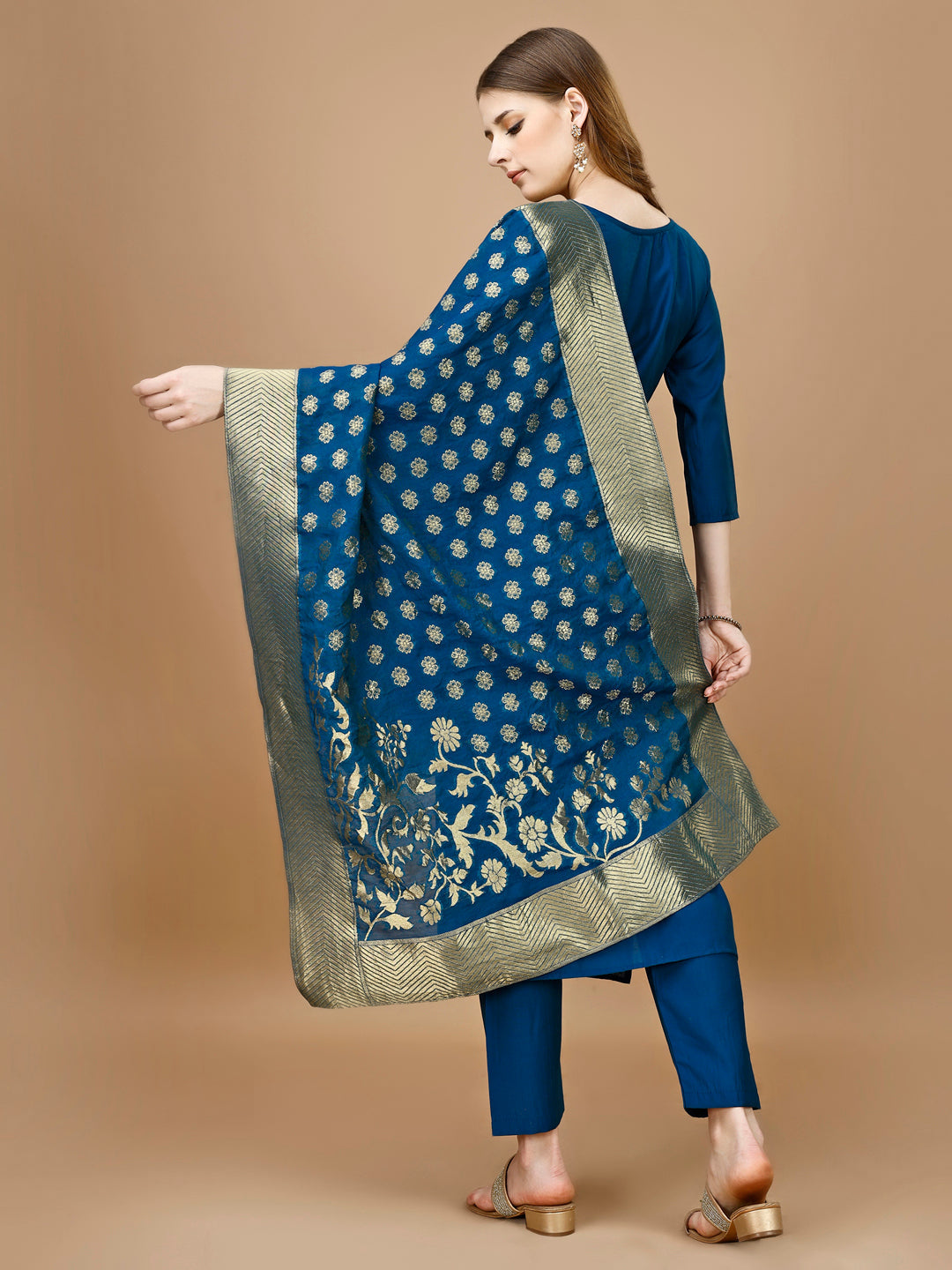 Hand Embroidered Kurta With Pant & Banarasi Dupatta Premium, Multicolor - Hiral Fashion | Grocsy