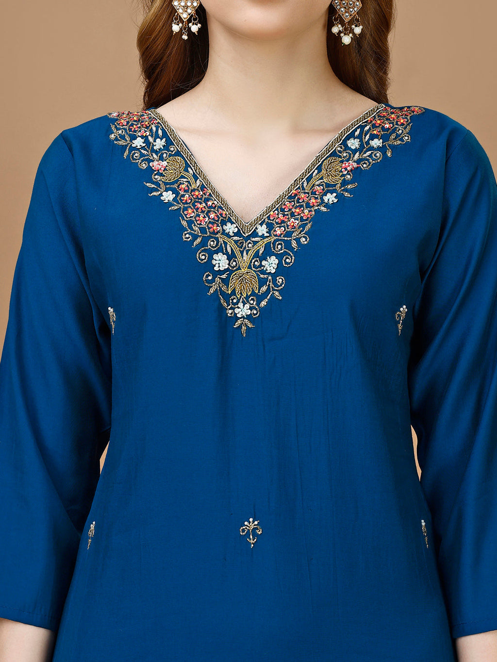 Hand Embroidered Kurta With Pant & Banarasi Dupatta Premium, Multicolor - Hiral Fashion | Grocsy