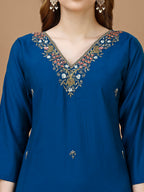 Hand Embroidered Kurta With Pant & Banarasi Dupatta Premium, Multicolor - Hiral Fashion | Grocsy