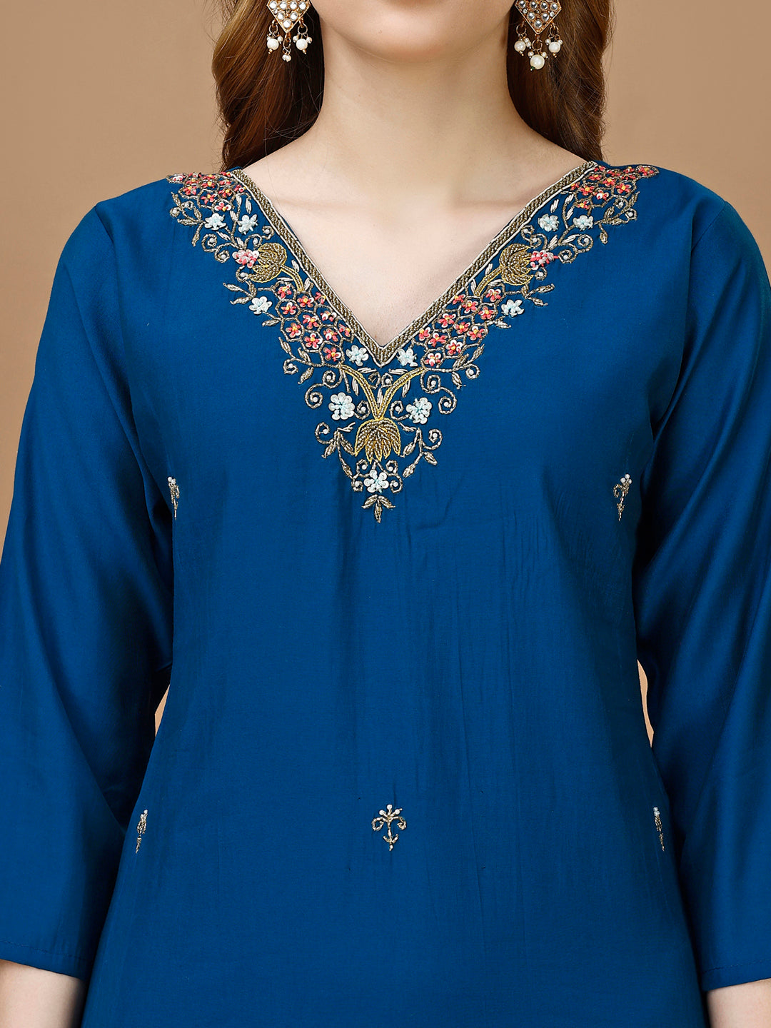 Hand Embroidered Kurta With Pant & Banarasi Dupatta Premium, Multicolor - Hiral Fashion | Grocsy
