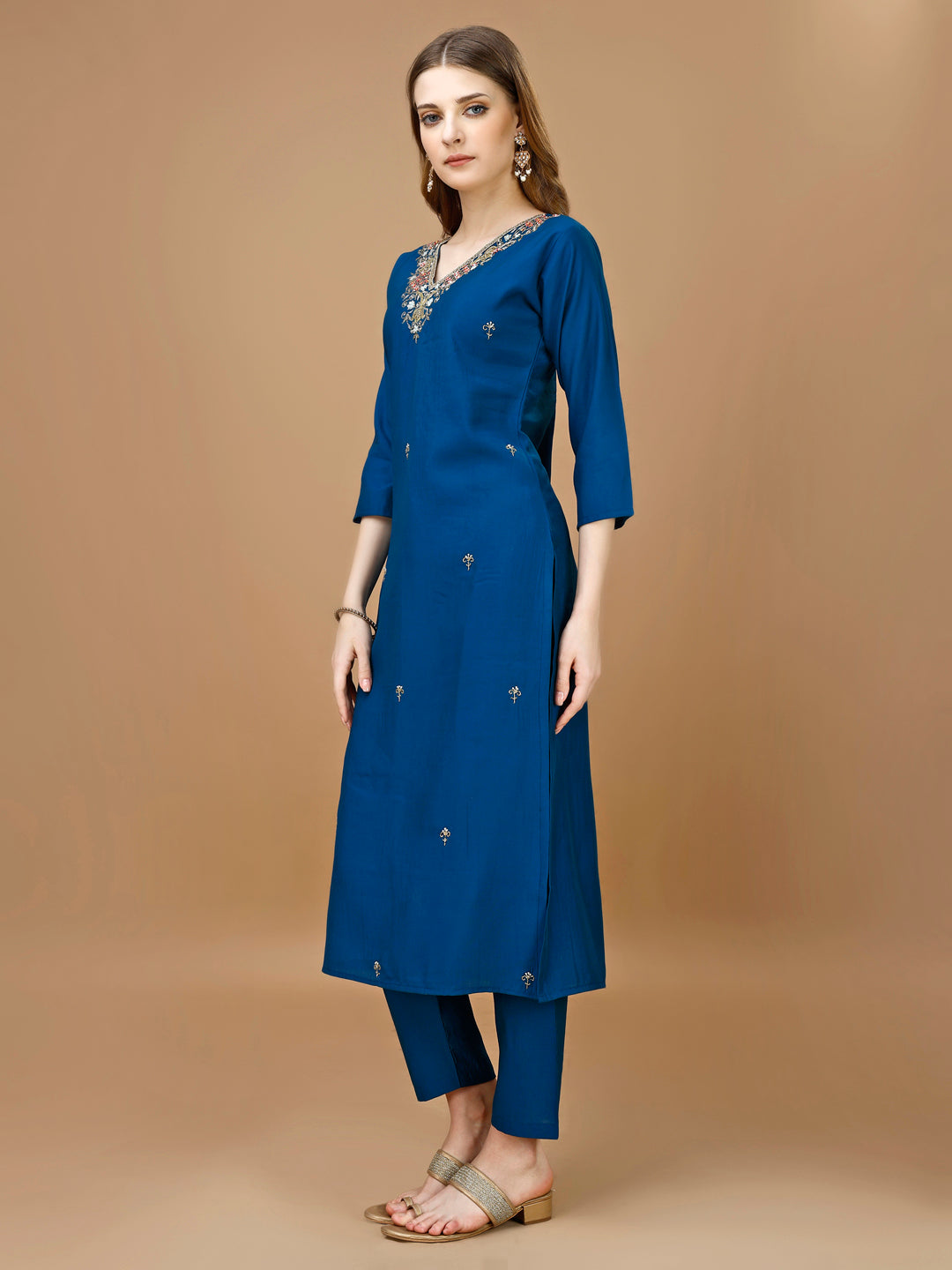 Hand Embroidered Kurta With Pant & Banarasi Dupatta Premium, Multicolor - Hiral Fashion | Grocsy