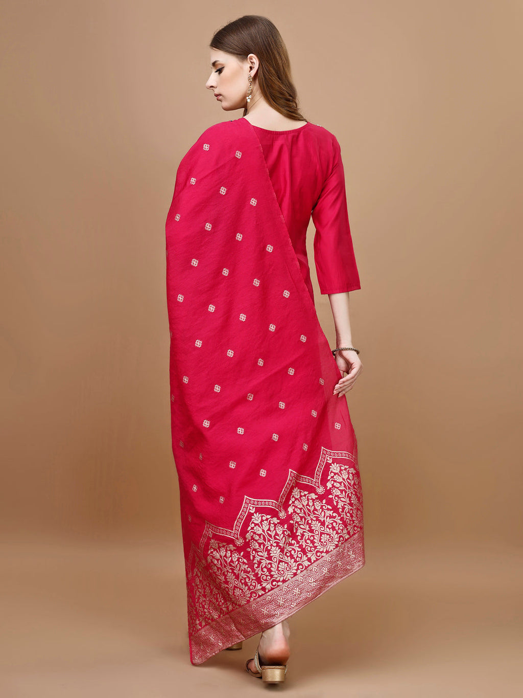 Hand Embroidered Kurta With Pant & Banarasi Dupatta Premium, Multicolor - Hiral Fashion | Grocsy