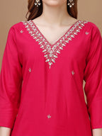 Hand Embroidered Kurta With Pant & Banarasi Dupatta Premium, Multicolor - Hiral Fashion | Grocsy