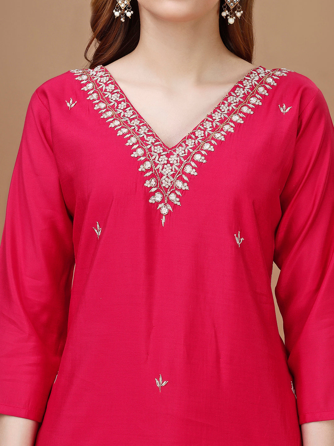 Hand Embroidered Kurta With Pant & Banarasi Dupatta Premium, Multicolor - Hiral Fashion | Grocsy