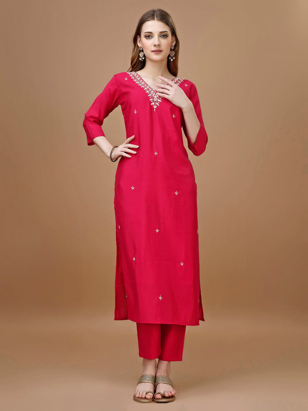 Hand Embroidered Kurta With Pant & Banarasi Dupatta Premium, Multicolor - Hiral Fashion | Grocsy