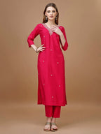 Hand Embroidered Kurta With Pant & Banarasi Dupatta Premium, Multicolor - Hiral Fashion | Grocsy