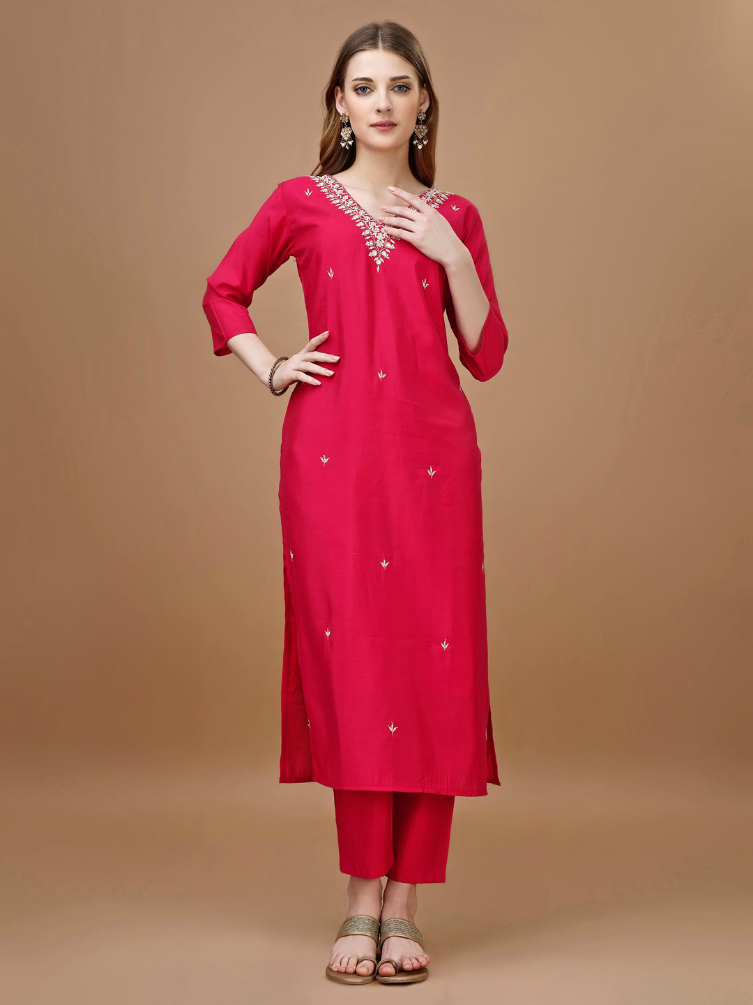 Hand Embroidered Kurta With Pant & Banarasi Dupatta Premium, Multicolor - Hiral Fashion | Grocsy