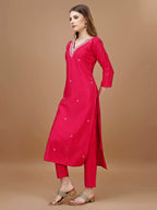 Hand Embroidered Kurta With Pant & Banarasi Dupatta Premium, Multicolor - Hiral Fashion | Grocsy