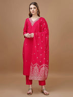 Hand Embroidered Kurta With Pant & Banarasi Dupatta Premium, Multicolor - Hiral Fashion | Grocsy
