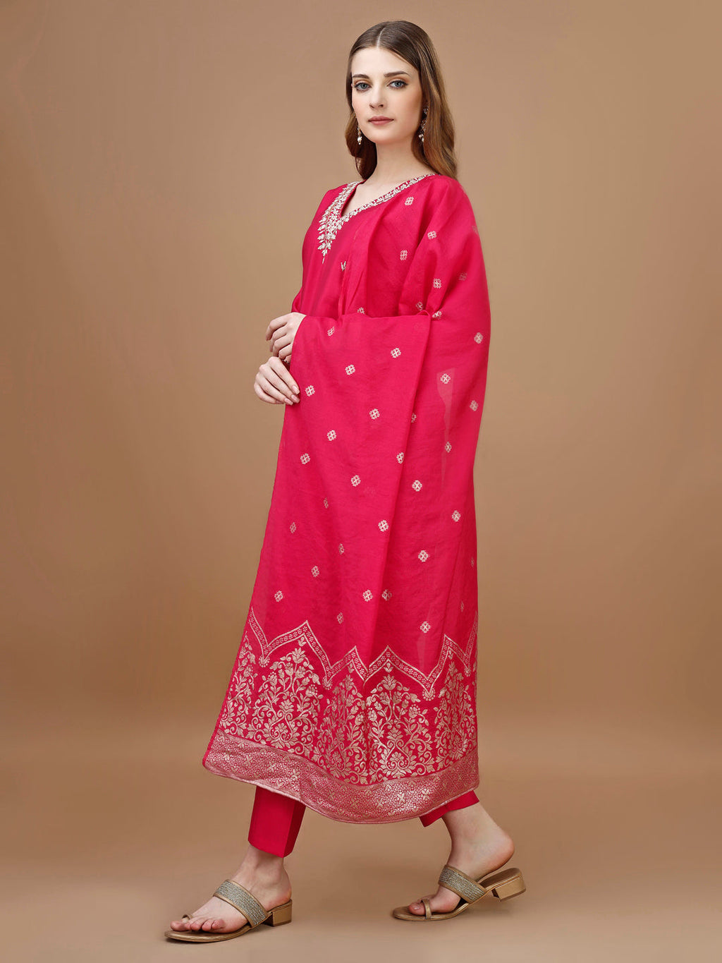 Hand Embroidered Kurta With Pant & Banarasi Dupatta Premium, Multicolor - Hiral Fashion | Grocsy